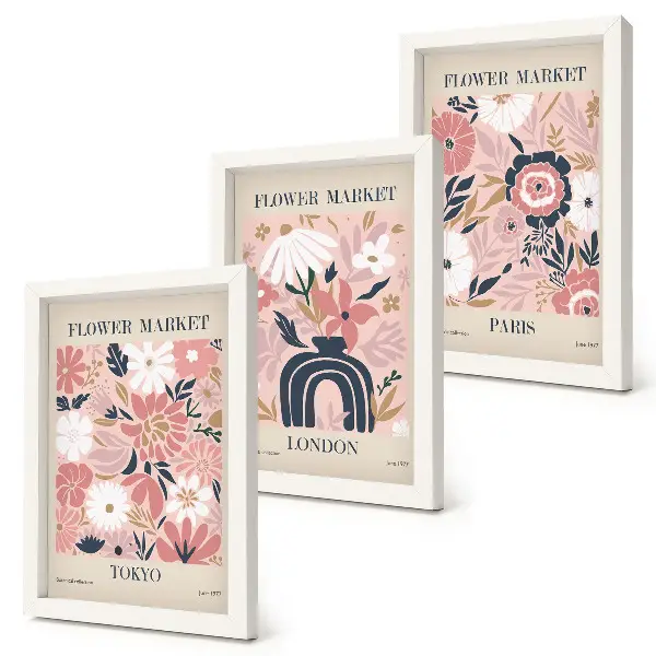Conjunto de molduras com imagens com motivos florais de Tóquio, Londres e Paris