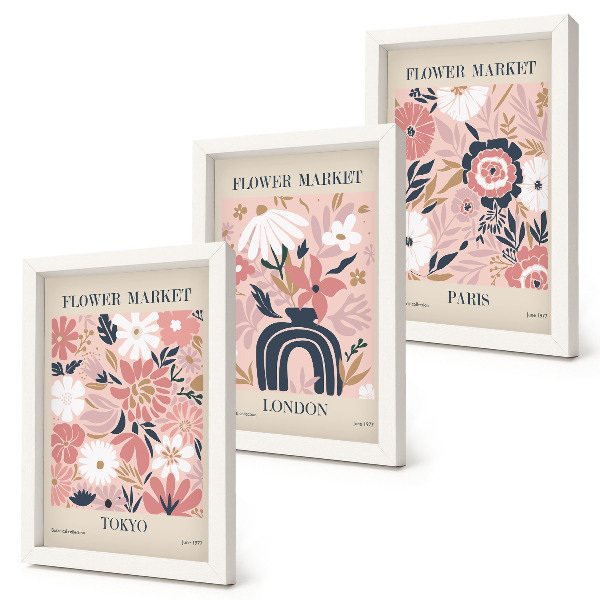 Conjunto de molduras com imagens Motivos florais em Tóquio, Londres e Paris