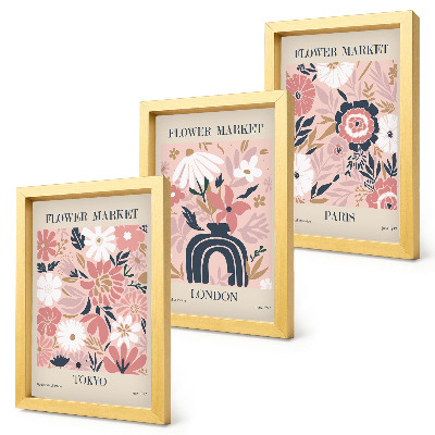 Conjunto de molduras com imagens Motivos florais em Tóquio, Londres e Paris
