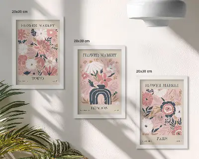 Conjunto de molduras com imagens com motivos florais de Tóquio, Londres e Paris