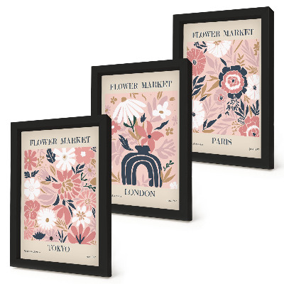 Conjunto de molduras com imagens Motivos florais em Tóquio, Londres e Paris