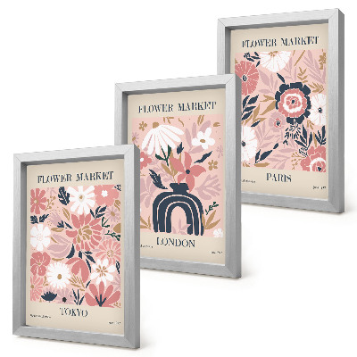 Conjunto de molduras com imagens Motivos florais em Tóquio, Londres e Paris