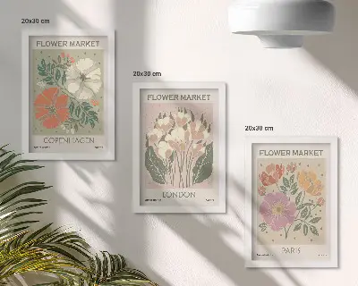 Cartazes florais Copenhague Londres Paris tríptico com moldura