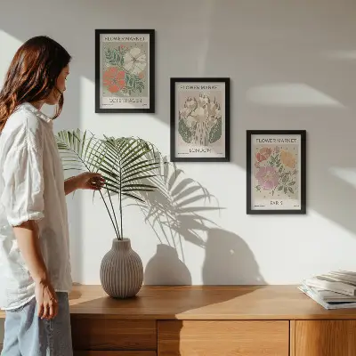Cartazes florais Copenhague Londres Paris tríptico com moldura