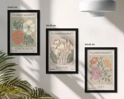 Cartazes florais Copenhague Londres Paris tríptico com moldura