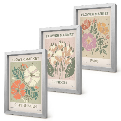Tríptico com moldura Cartazes florais Copenhague Londres Paris
