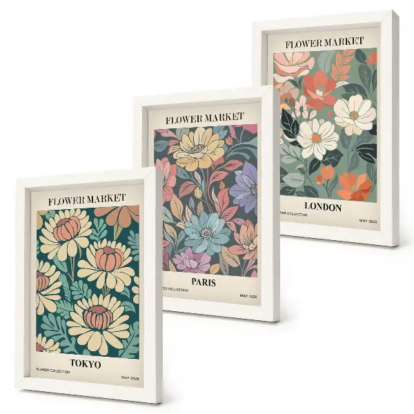 Conjunto de 3 quadros decorativos com pôsteres de flores de Tóquio, Paris e Londres