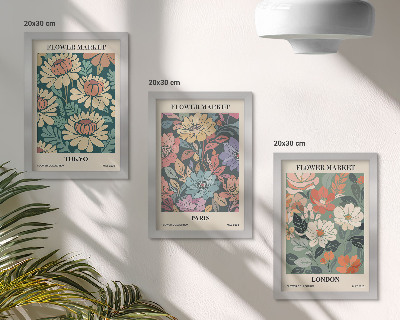 Conjunto de 3 quadros decorativos Pôsteres de flores Tóquio Paris Londres