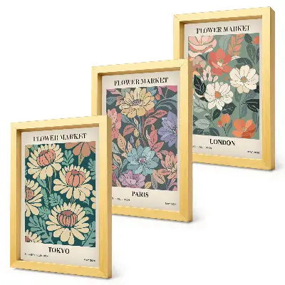 Conjunto de 3 quadros decorativos com pôsteres de flores de Tóquio, Paris e Londres