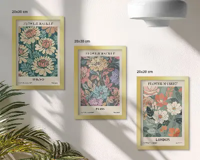 Conjunto de 3 quadros decorativos com pôsteres de flores de Tóquio, Paris e Londres