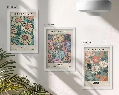 Conjunto de 3 quadros decorativos com pôsteres de flores de Tóquio, Paris e Londres