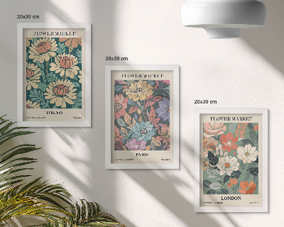 Conjunto de 3 quadros decorativos Pôsteres de flores Tóquio Paris Londres