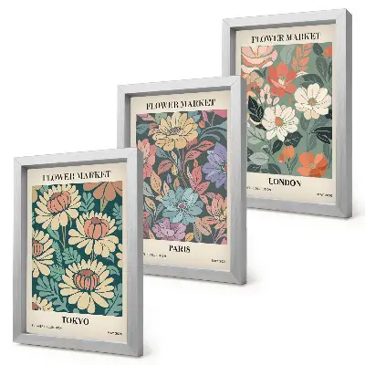 Conjunto de 3 quadros decorativos com pôsteres de flores de Tóquio, Paris e Londres