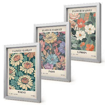 Conjunto de 3 quadros decorativos Pôsteres de flores Tóquio Paris Londres