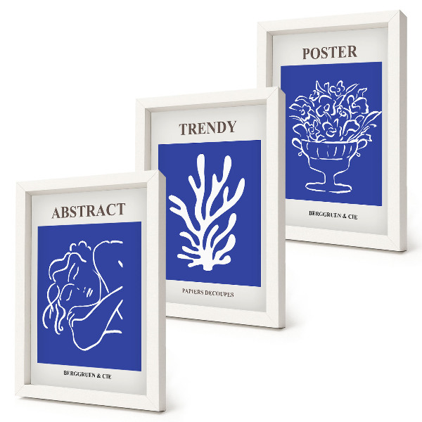 Conjunto de 3 quadros decorativos Pôsteres azuis estilosos de Henri Matisse