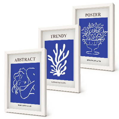 Conjunto de 3 quadros decorativos Pôsteres azuis estilosos de Henri Matisse