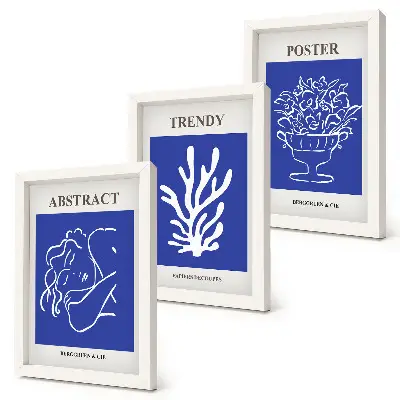 Conjunto de 3 quadros decorativos pôsteres azuis inspirados em Henri Matisse