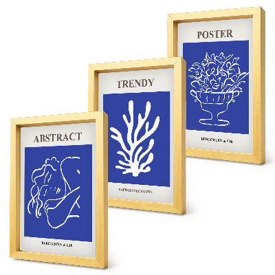 Conjunto de 3 quadros decorativos Pôsteres azuis estilosos de Henri Matisse