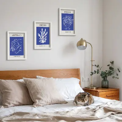 Conjunto de 3 quadros decorativos pôsteres azuis inspirados em Henri Matisse