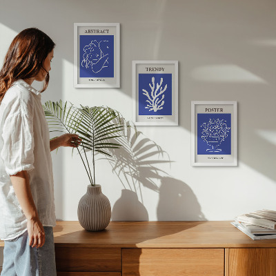 Conjunto de 3 quadros decorativos Pôsteres azuis estilosos de Henri Matisse