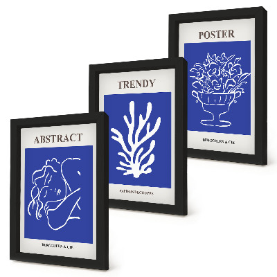 Conjunto de 3 quadros decorativos Pôsteres azuis estilosos de Henri Matisse