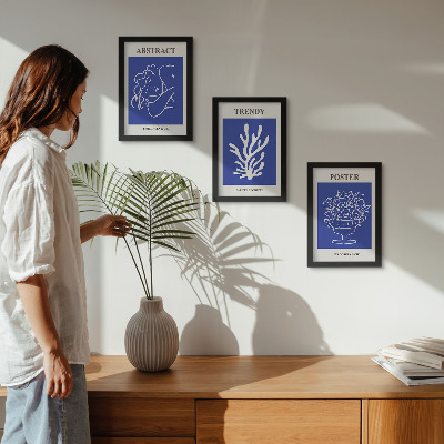 Conjunto de 3 quadros decorativos Pôsteres azuis estilosos de Henri Matisse