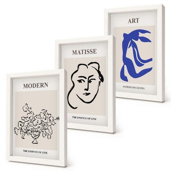 Tríptico com moldura Pôsteres abstratos no estilo minimalista de Henri Matisse