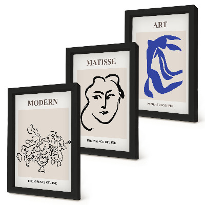 Tríptico com moldura Pôsteres abstratos no estilo minimalista de Henri Matisse