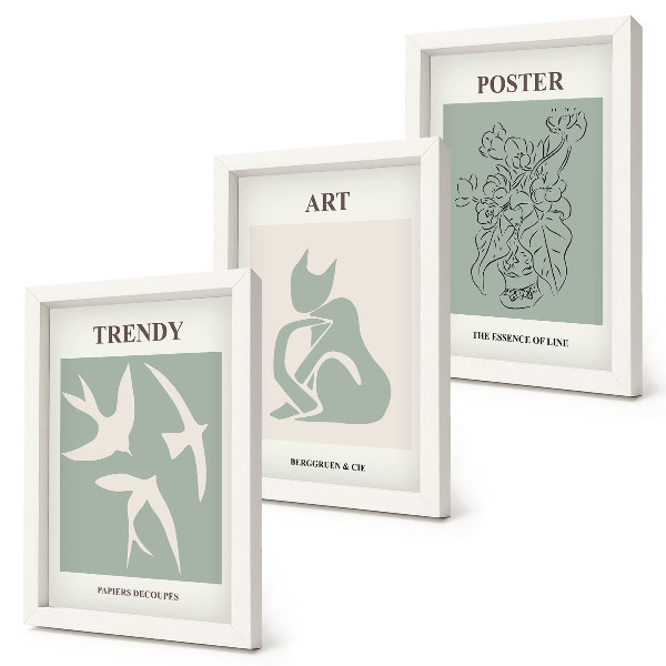 Conjunto de 3 quadros decorativos Ilustrações elegantes de Henri Matisse