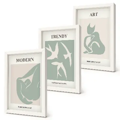 Conjunto de 3 quadros decorativos com figuras abstratas de Henri Matisse em cores suaves