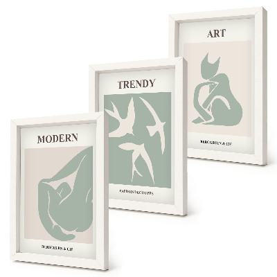 Conjunto de 3 quadros decorativos Figuras abstratas de Henri Matisse em cores suaves.