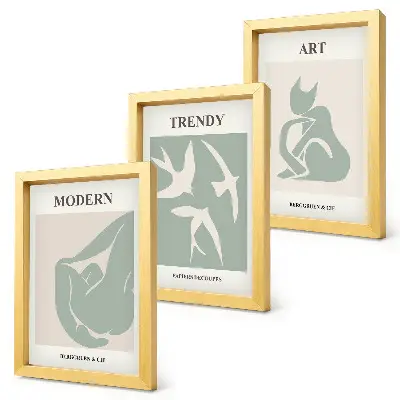 Conjunto de 3 quadros decorativos com figuras abstratas de Henri Matisse em cores suaves