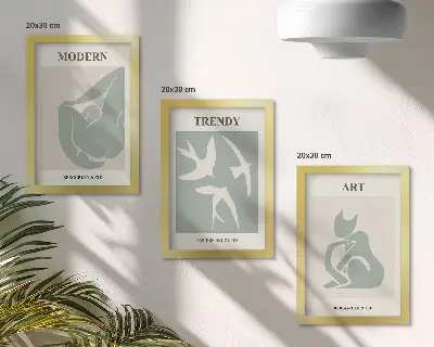 Conjunto de 3 quadros decorativos com figuras abstratas de Henri Matisse em cores suaves