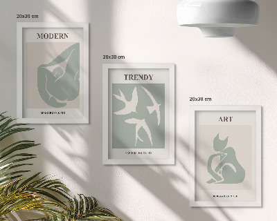 Conjunto de 3 quadros decorativos Figuras abstratas de Henri Matisse em cores suaves.
