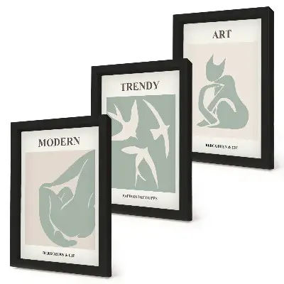 Conjunto de 3 quadros decorativos com figuras abstratas de Henri Matisse em cores suaves
