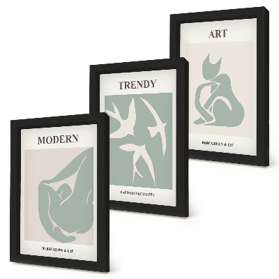 Conjunto de 3 quadros decorativos Figuras abstratas de Henri Matisse em cores suaves.