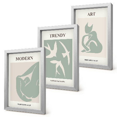 Conjunto de 3 quadros decorativos Figuras abstratas de Henri Matisse em cores suaves.