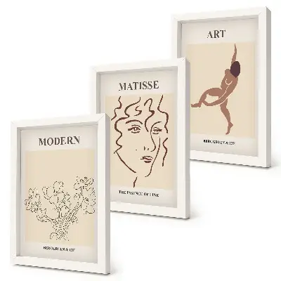 Tríptico com moldura gráficos com flores, rostos e figuras humanas