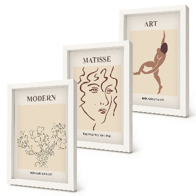 Tríptico com moldura Gráficos estilosos com flores, rostos e figuras humanas.