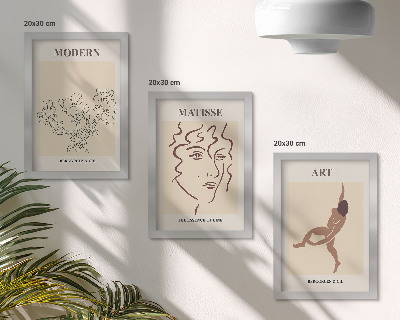 Tríptico com moldura Gráficos estilosos com flores, rostos e figuras humanas.