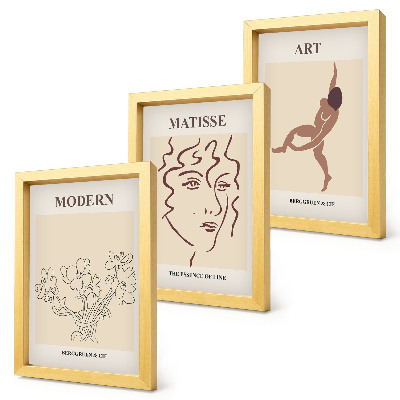 Tríptico com moldura Gráficos estilosos com flores, rostos e figuras humanas.