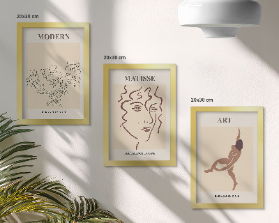 Tríptico com moldura Gráficos estilosos com flores, rostos e figuras humanas.