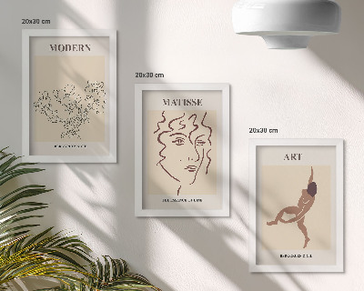 Tríptico com moldura Gráficos estilosos com flores, rostos e figuras humanas.