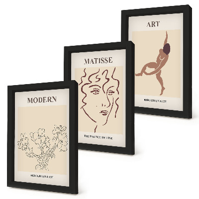 Tríptico com moldura Gráficos estilosos com flores, rostos e figuras humanas.