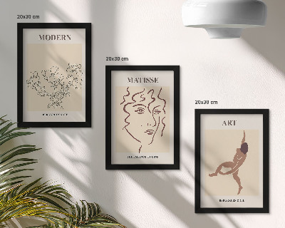 Tríptico com moldura Gráficos estilosos com flores, rostos e figuras humanas.