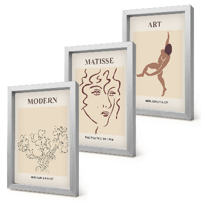 Tríptico com moldura Gráficos estilosos com flores, rostos e figuras humanas.