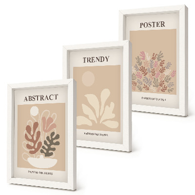 Conjunto de 3 quadros decorativos Pôsteres com motivos de plantas em tons de bege e marrom.