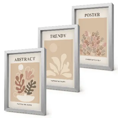 Conjunto de 3 quadros decorativos com motivos de plantas em tons de bege e marrom
