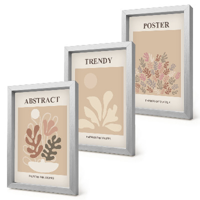 Conjunto de 3 quadros decorativos Pôsteres com motivos de plantas em tons de bege e marrom.