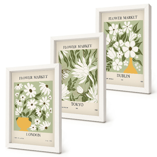 Conjunto de molduras com imagens Pôsteres florais Londres Tóquio Dublin